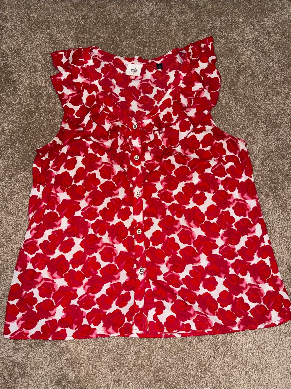 CAbi Red & White Floral Button-Front Ruffle Tank - small